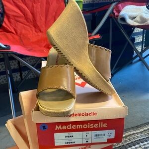 Vintage Mule Wedge Sandals - Cognac‎